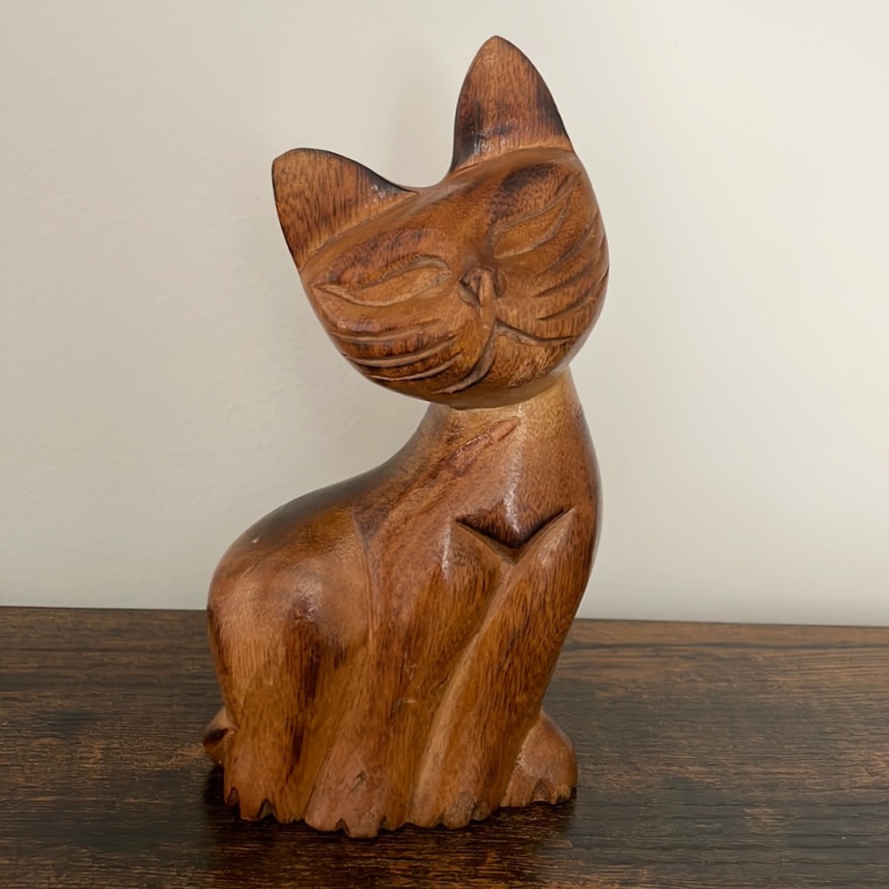 Mid Century Siamese carved wood cat